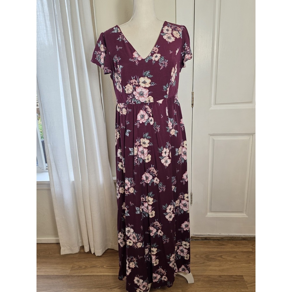 Torrid Maxi Dress 0 Maroon Floral Short Sleeve‎
